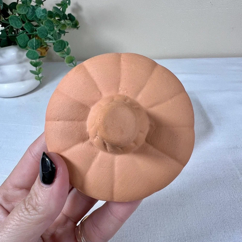 Small Vintage Terracotta Unglazed Pumpkin Jack-O-Lantern